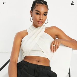 NWOT ASOS Natural Crinkle Halter Top with Shirred Waist